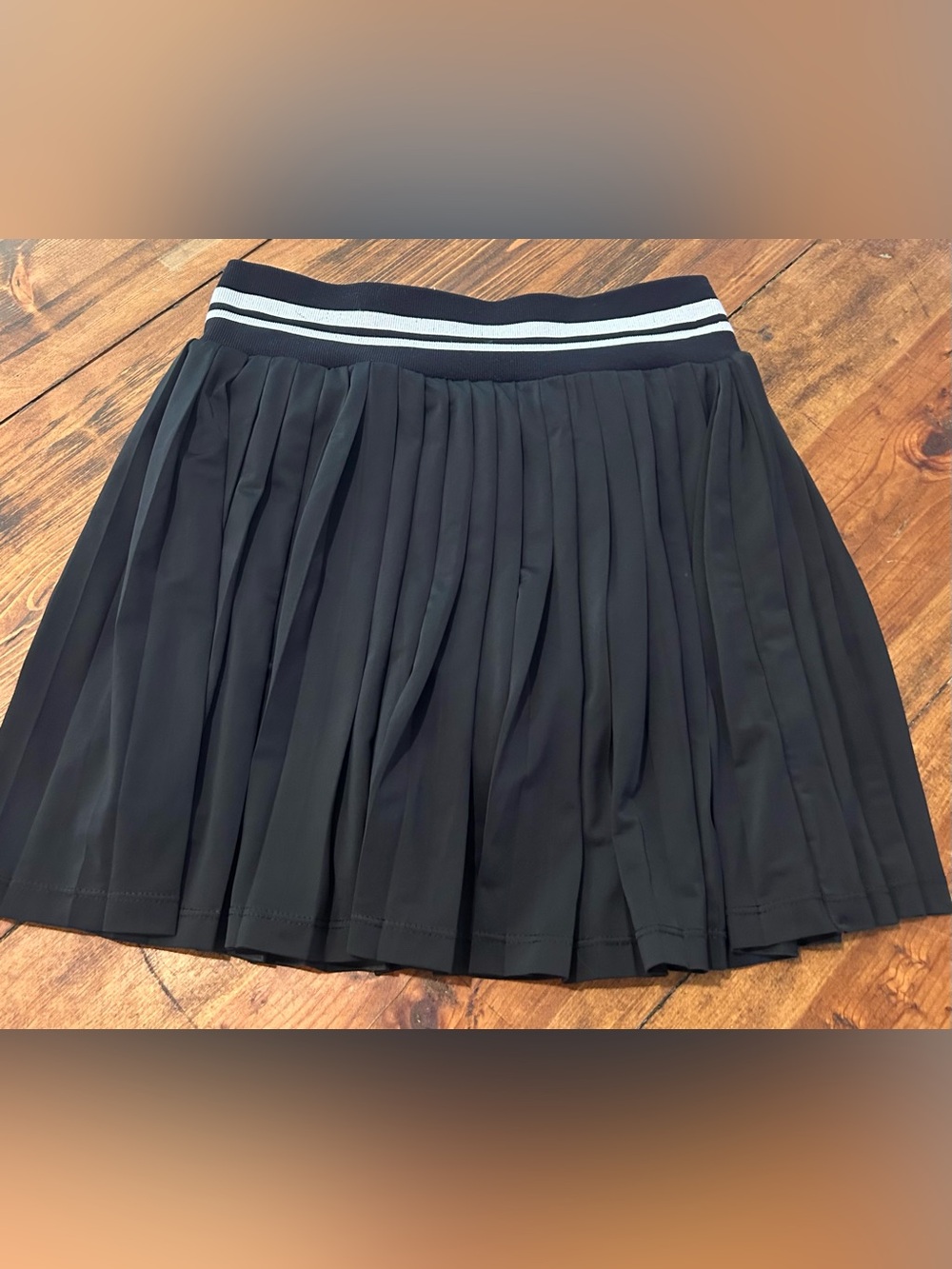Black Pleated Mini Skirt with Stripe Waistband